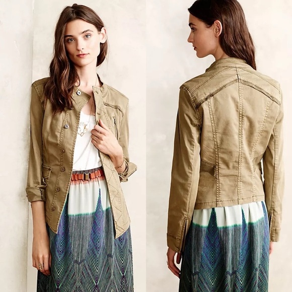 Anthropologie Marrakech Aylen Field Jacket Green Utility Medium Moto Military - Picture 1 of 15